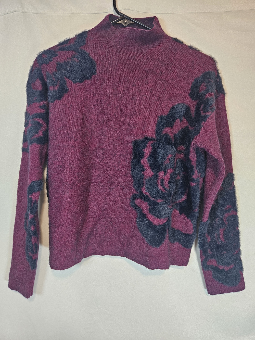 1. State Plum Mock Neck Sweater with Navy Floral Motif